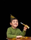 Boy with horn and new years hat Royalty Free Stock Photo