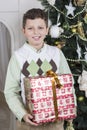 Boy with huge Christmas gift