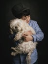 Boy hugging his dog Royalty Free Stock Photo