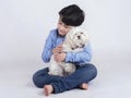 boy hugging his dog Royalty Free Stock Photo