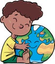 Boy hugs the planet earth with love Royalty Free Stock Photo