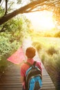 Boy hunting in countryside with Butterfly Net Royalty Free Stock Photo