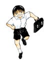 Boy in a hurry running with serious face holding black bag Royalty Free Stock Photo