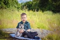 The boy with husky puppy