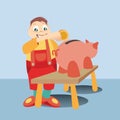 boy inserting coin in piggy bank. Vector illustration decorative design