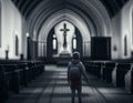 Boy inside of a church