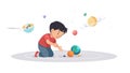 Boy Interacting with Planets, Playful Space Learning, vector design Generative AI Royalty Free Stock Photo