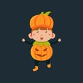 Boy In Jack Pumpkinhead Halloween Disguise