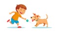 Boy Joyfully Playing Fetch with a Dog, Active Pet Fun, vector design Generative AI Royalty Free Stock Photo