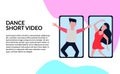 Boy jump and girl dancing with dress on the smartphone for virtual web streaming. Entertainment web app. joy and happy Royalty Free Stock Photo