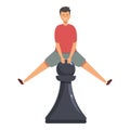 Boy jump over pawn icon cartoon vector. Strategy thinking