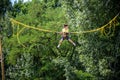 The boy is jumping on a bungee trampoline. A child with insuranc Royalty Free Stock Photo