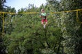 The boy is jumping on a bungee trampoline. A child with insuranc Royalty Free Stock Photo