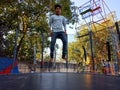 a boy jumping during festival fair program in India January 2020 Royalty Free Stock Photo