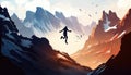 boy jumping over the mountain, digital art illustration, Generative AI Royalty Free Stock Photo