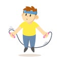 Boy jumping over skipping rope, cartoon character. Flat vector illustration, isolated on white background. Royalty Free Stock Photo