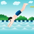 Boy jumping, into water in pool-Vector Illustration Royalty Free Stock Photo