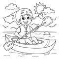 Boy Kayaking Summer Coloring Page for Kids
