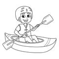Boy Kayaking Summer Isolated Coloring Page