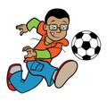 Boy kicking a soccer ball Royalty Free Stock Photo