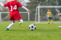 Boy kicking soccer ball Royalty Free Stock Photo