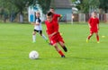 Boy kicking soccer ball Royalty Free Stock Photo