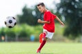 Boy kicking soccer ball Royalty Free Stock Photo