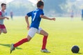 Boy kicking soccer ball