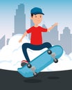 boy kid with casual clothes playing skateboard Royalty Free Stock Photo