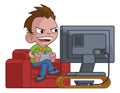 Kid Boy Gamer Playing Video Games Console Cartoon
