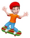 Boy Kid Child on Skateboard Skateboarding Cartoon