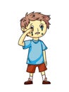 Boy kid crying after quarrel flat cartoon. Sad, offended children. Childhood. Emotions and expressions. Vector