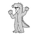 Boy kid dressed as dinosaur sketch vector