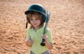 Boy kid posing with a baseball bat. Portrait of child playing baseball. Royalty Free Stock Photo