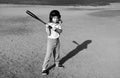 Boy kid posing with a baseball bat. Portrait of child playing baseball. Royalty Free Stock Photo