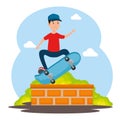 boy kid praction skateboard with casual clothes Royalty Free Stock Photo