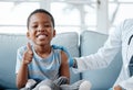 Boy kid, thumbs up and injection with smile in portrait, plaster and medicine for wellness in hospital. Male child