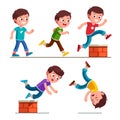 Boy kid walking, running, jumping and falling down Royalty Free Stock Photo