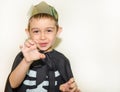 Boy kid wearing devil and vampire costume on halloween Royalty Free Stock Photo