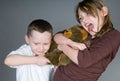 Boy kissing girl with flower Royalty Free Stock Photo