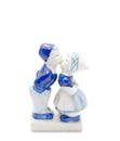 Boy Kissing Girl Porcelain Figure on White Background, Clipping Royalty Free Stock Photo