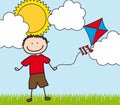 Boy with kite drawing