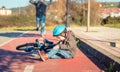 Boy with knee injury after falling off to bicycle Royalty Free Stock Photo