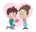 Boy Kneeling On One Knee and tells girl about her feelings. Confess to Your Crush cartoon illustration. Valentines day sticker