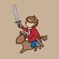 Boy knight riding hose cartoon