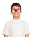 Boy with ladybug on nose make faces, teenager fun portrait closeup Royalty Free Stock Photo