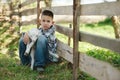 Boy with lamb on the farm Royalty Free Stock Photo