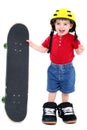 Boy In Large Shoes With Helmet And Skateboard Over White Royalty Free Stock Photo