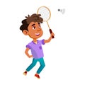 Boy Latin Infant Playing Badminton Game Vector Royalty Free Stock Photo