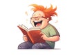 boy laughing while reading a humorous book